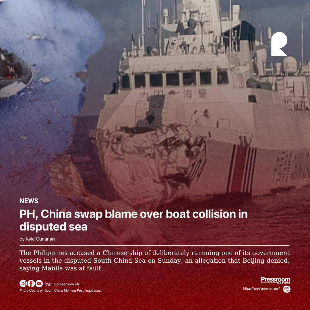 PH, China swap blame over boat collision in disputed sea