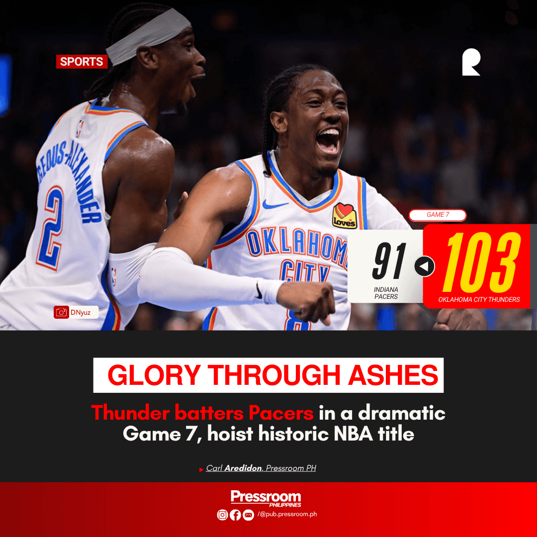 𝗚𝗟𝗢𝗥𝗬 𝗧𝗛𝗥𝗢𝗨𝗚𝗛 𝗔𝗦𝗛𝗘𝗦 | Thunder batters Pacers in a dramatic Game 7, hoist historic NBA title