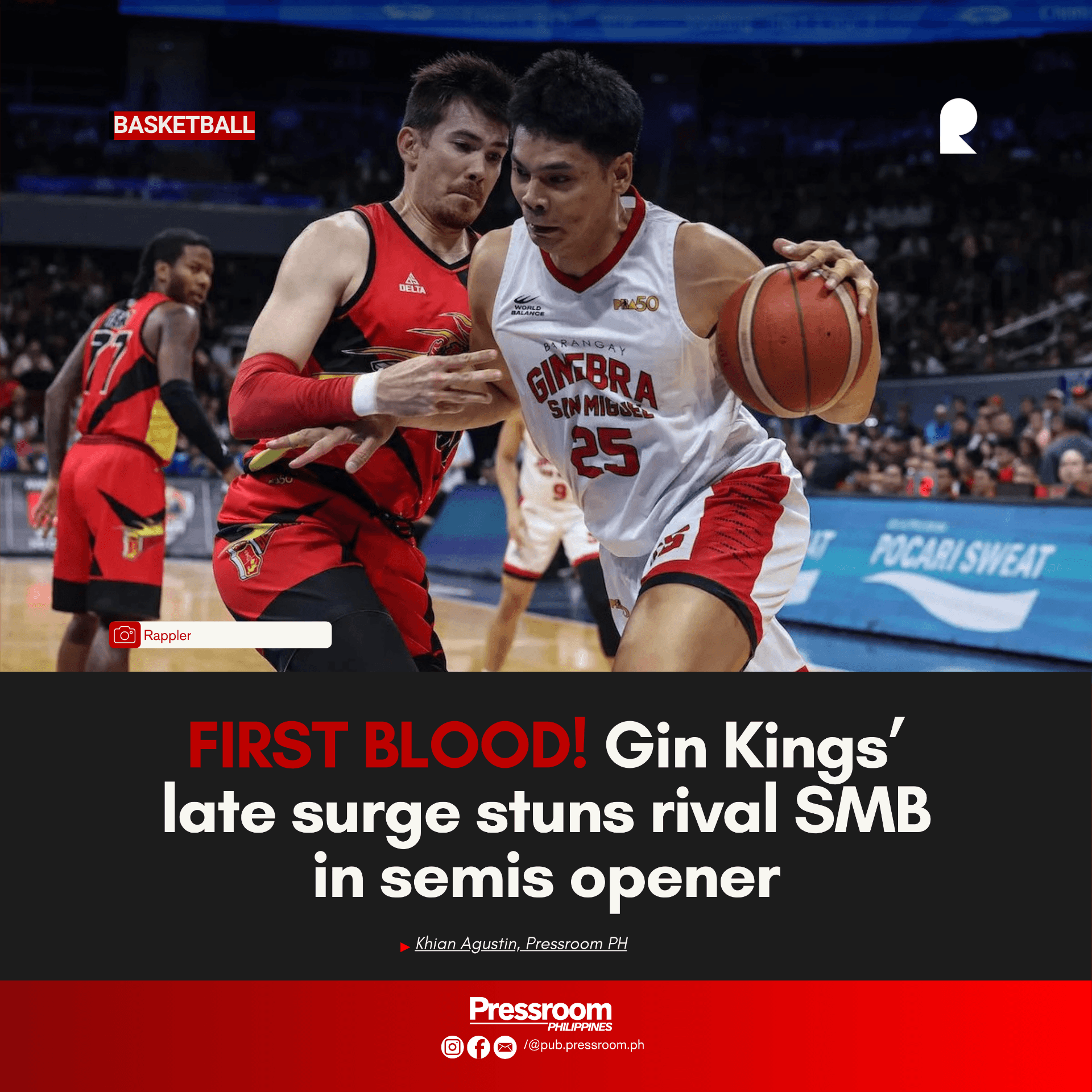 𝗙𝗜𝗥𝗦𝗧 𝗕𝗟𝗢𝗢𝗗! | Gin Kings’ late surge stuns rival SMB in semis opener