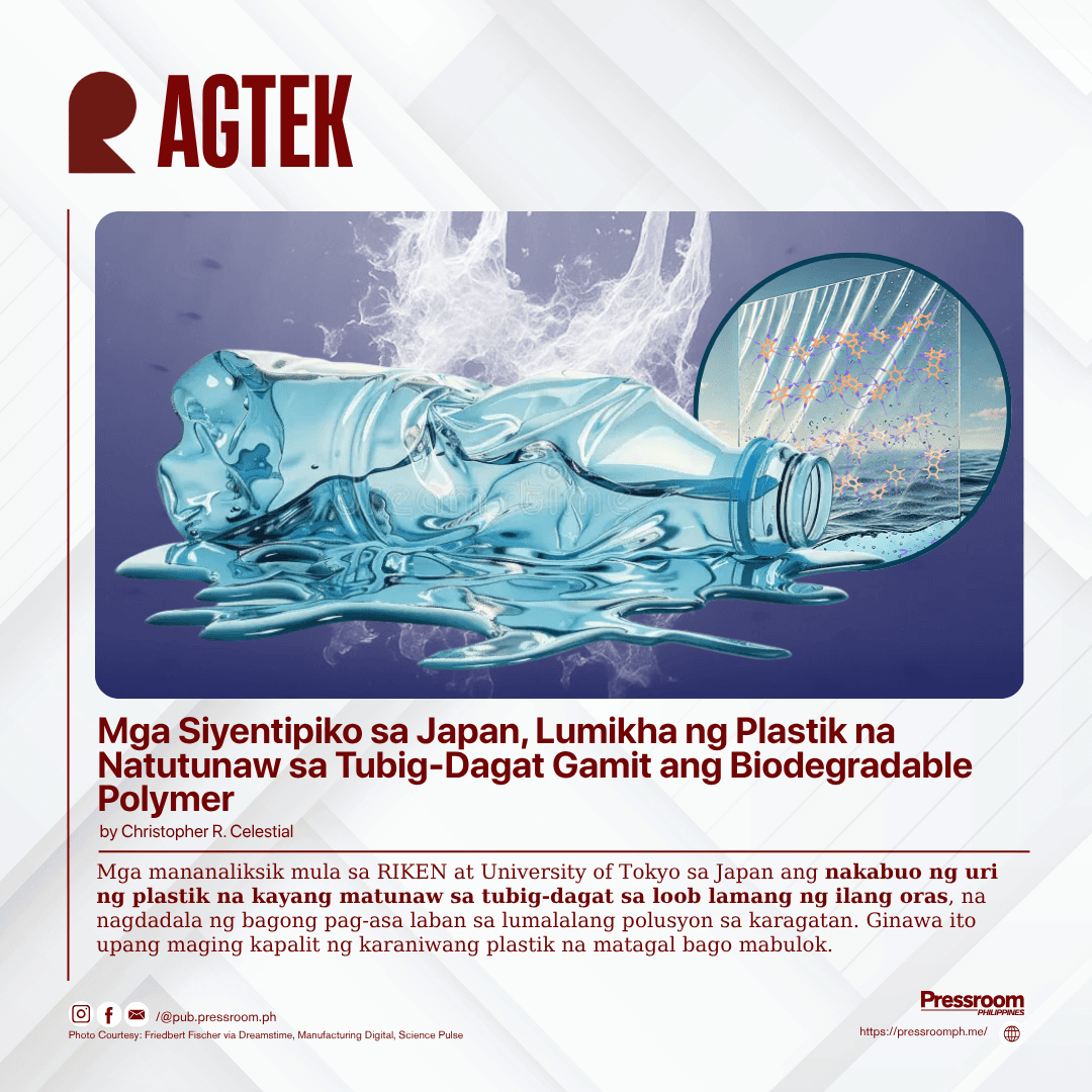 Mga Siyentipiko sa Japan, Lumikha ng Plastik na Natutunaw sa Tubig-Dagat Gamit ang Biodegradable Polymer