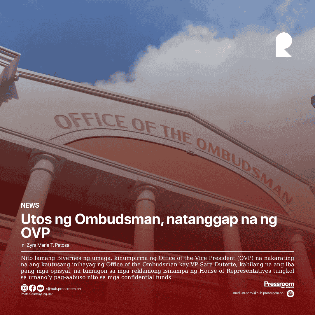 Utos ng Ombudsman, natanggap na ng OVP 