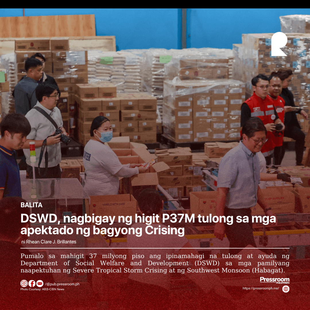 DSWD, nagbigay ng higit P37M tulong sa mga apektado ng bagyong Crising