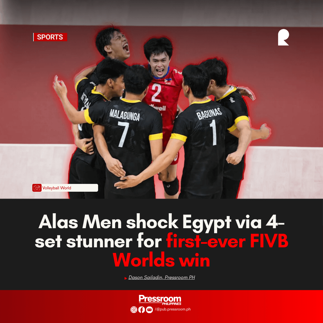 Alas Men shock Egypt via 4-set stunner for first-ever FIVB Worlds win