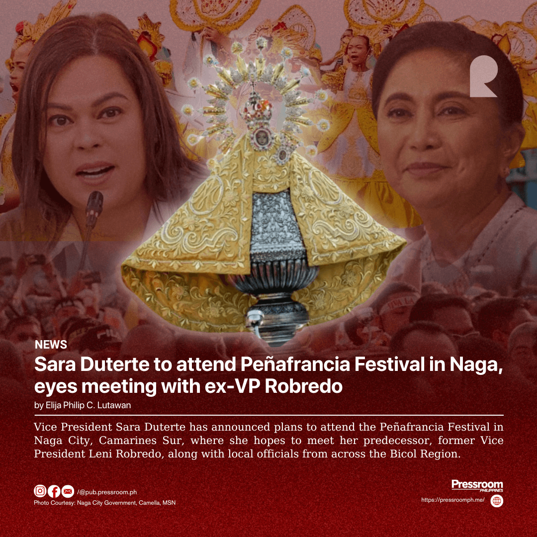 Sara Duterte to attend Peñafrancia Festival in Naga, eyes meeting with ex-VP Robredo