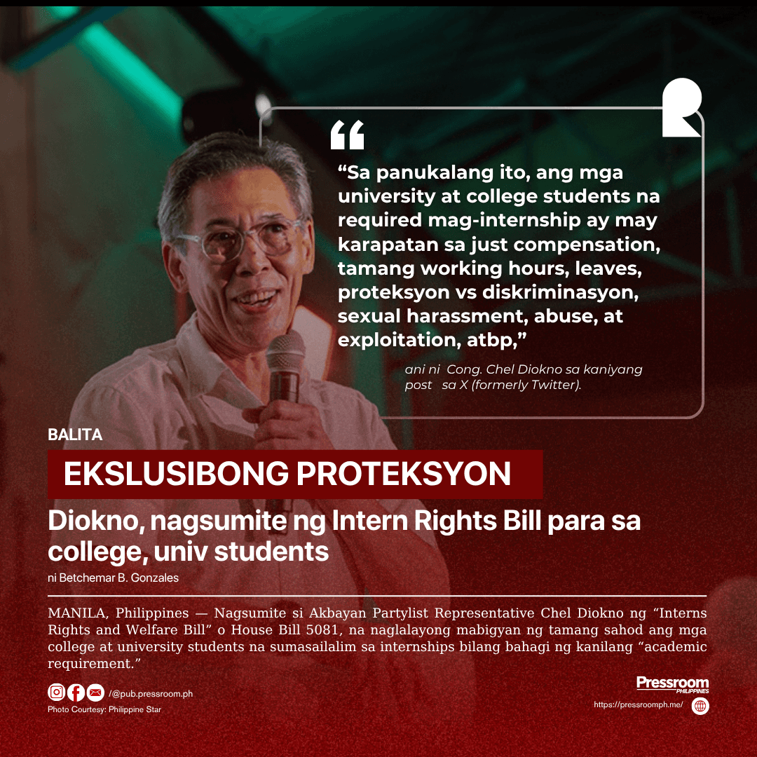 Diokno, nagsumite ng Intern Rights Bill para sa college, univ students