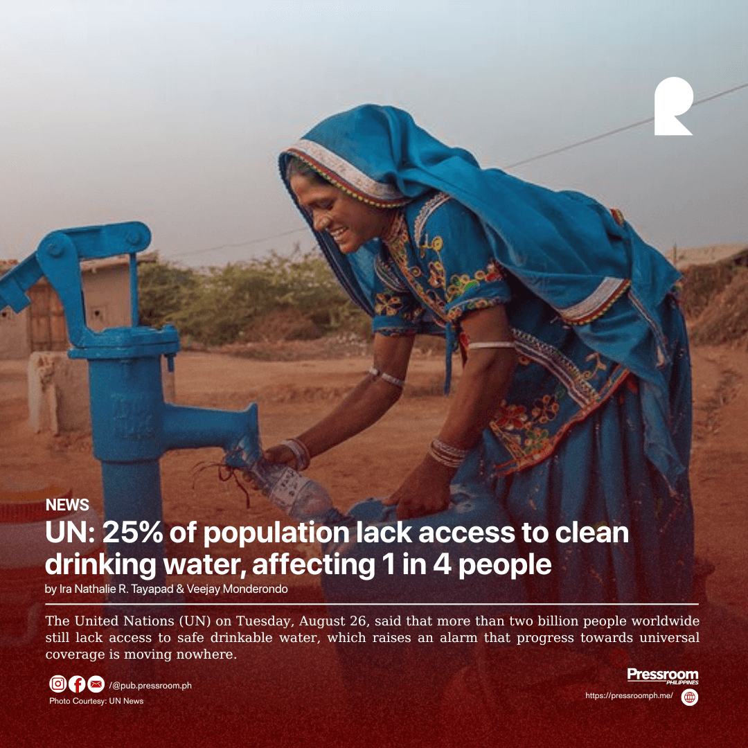 UN: 25% of population lack access to clean drinking water, affecting 1 in 4 people