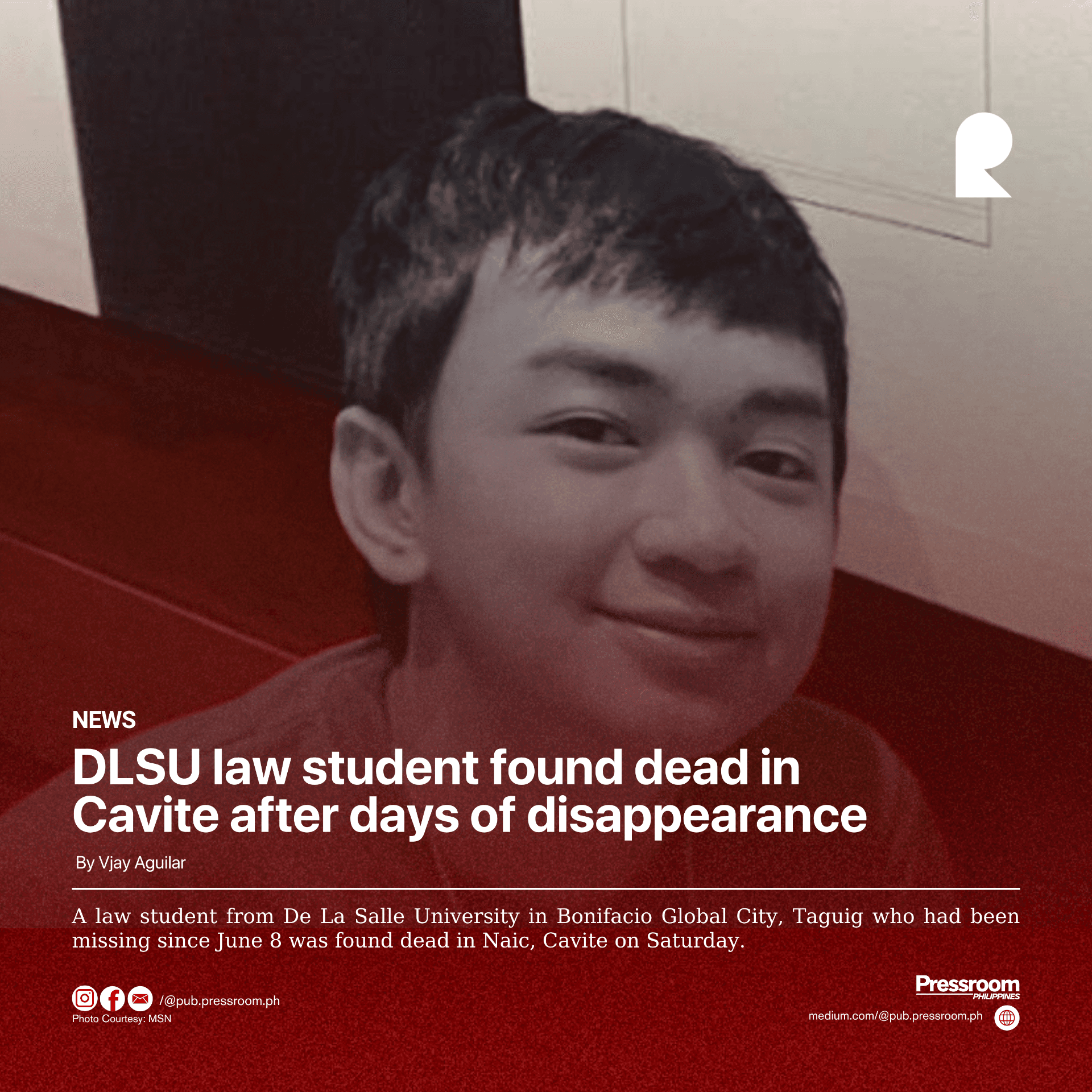 DLSU law student found dead in Cavite after days of disappearance
