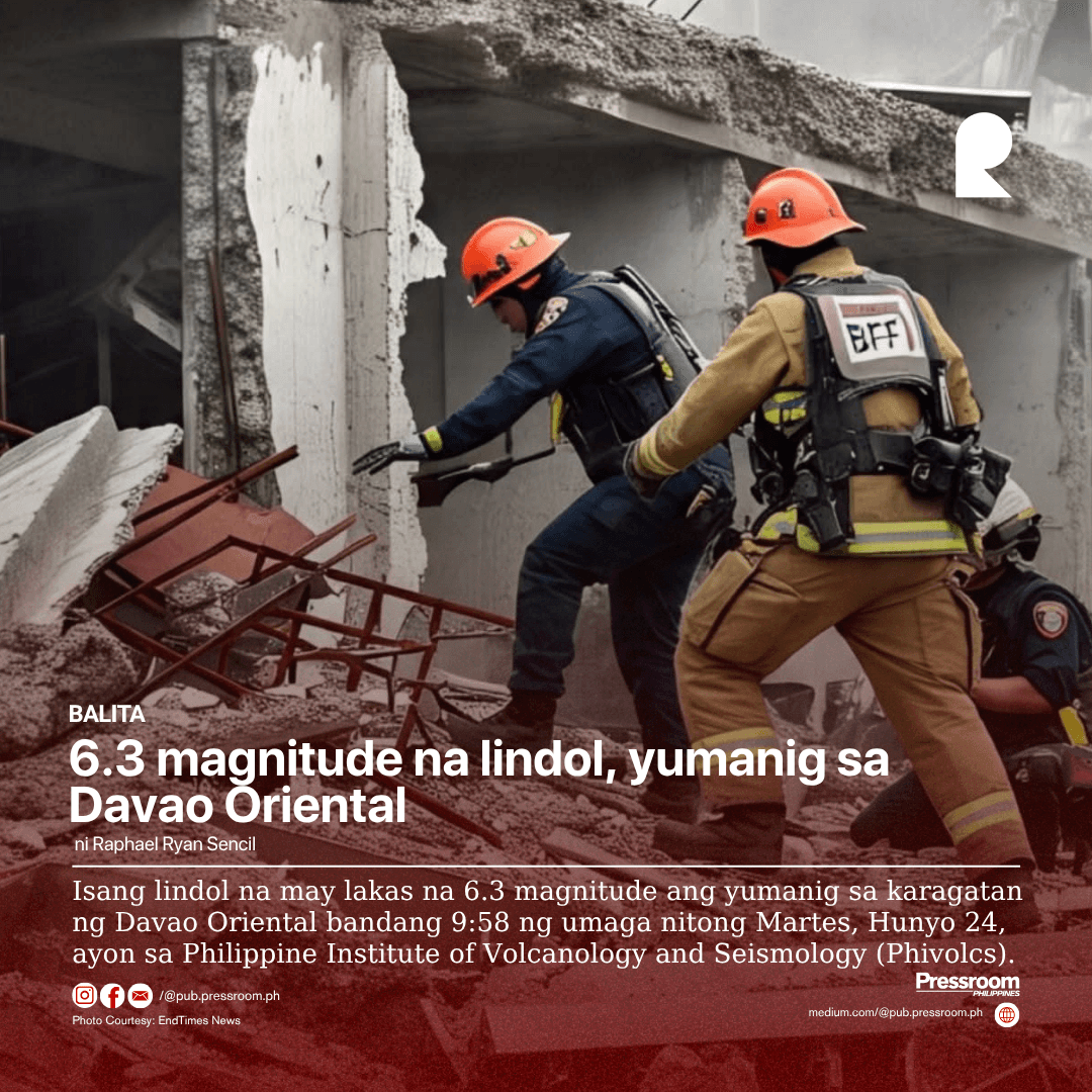 6.3 magnitude na lindol, yumanig sa Davao Oriental
