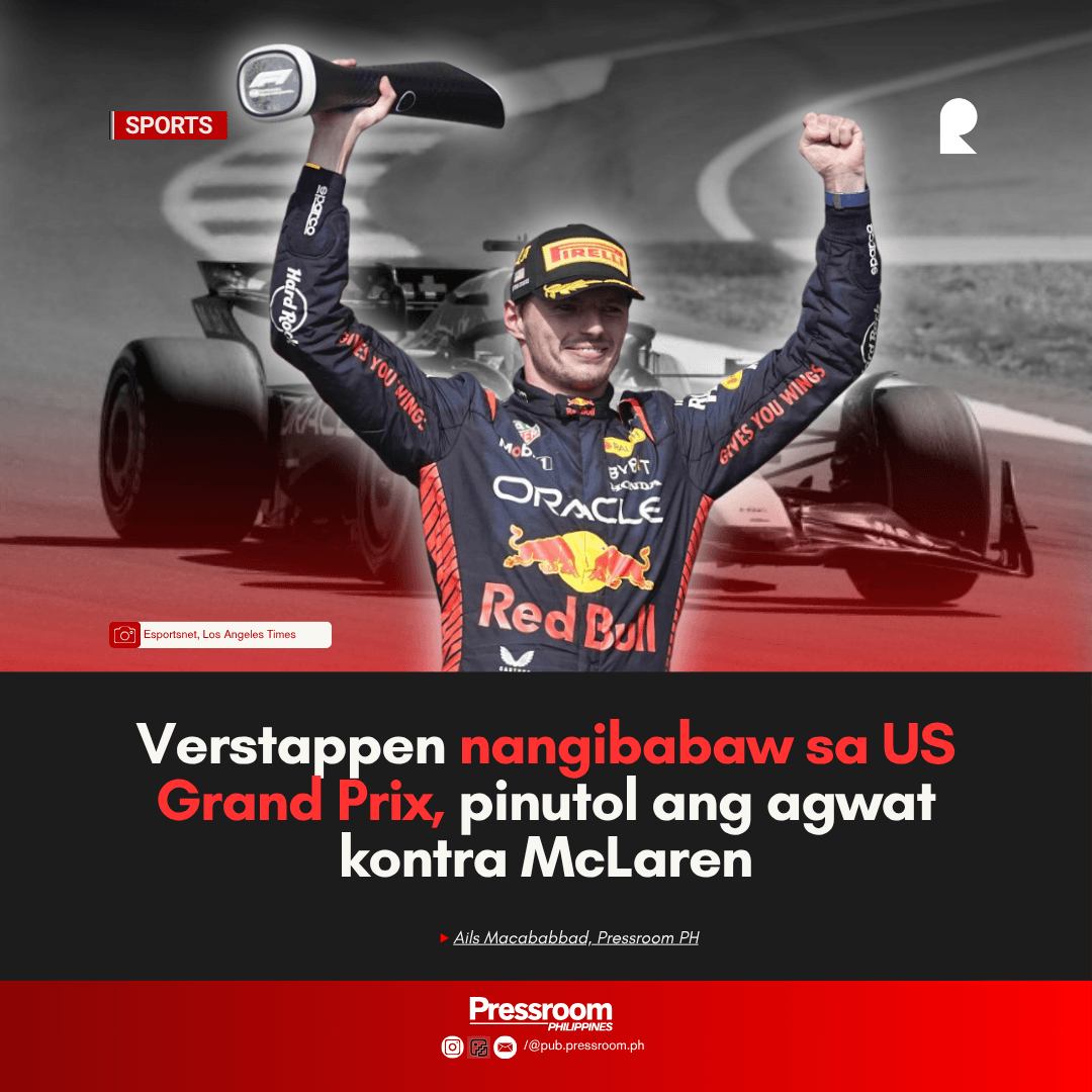 Verstappen nangibabaw sa US Grand Prix, pinutol ang agwat kontra McLaren