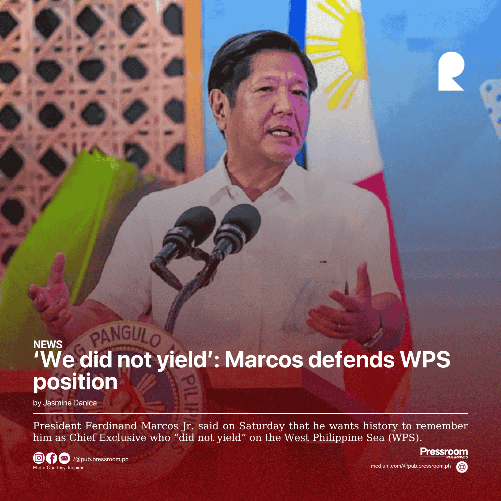 ‘We did not yield’: Marcos defends WPS position
